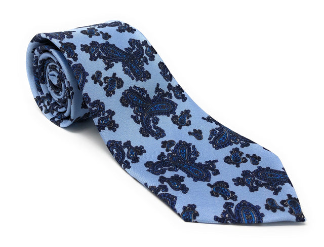 Italian Printed Sky Blue Vintage Paisley Silk Tie - Wilmok