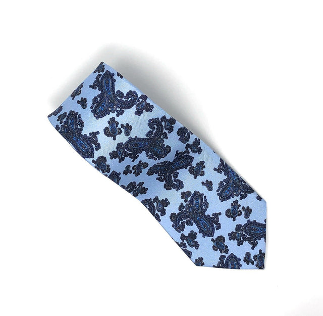 Italian Printed Sky Blue Vintage Paisley Silk Tie - Wilmok