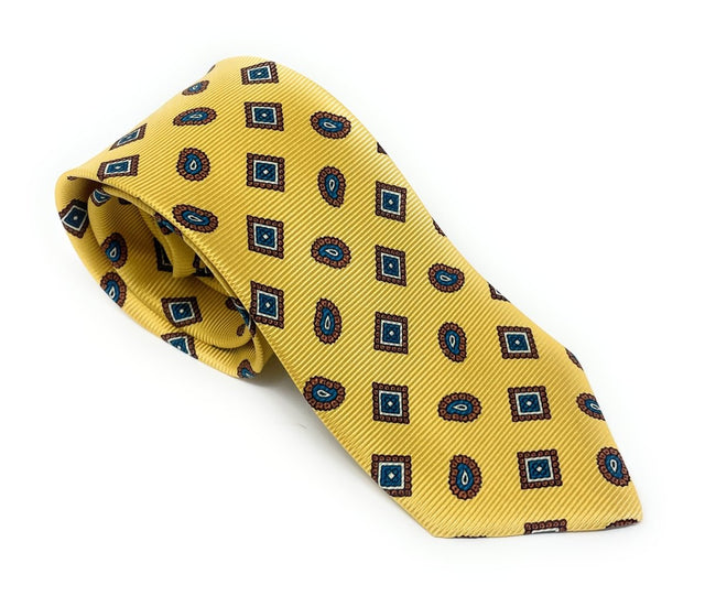 Jacquard Artisan Floral Yellow Silk Tie - Wilmok