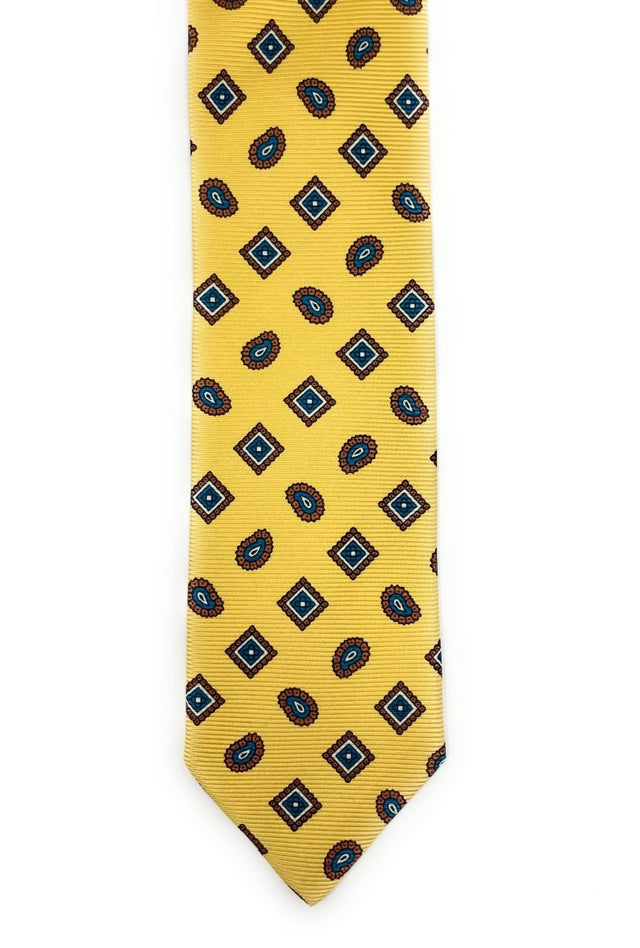 Jacquard Artisan Floral Yellow Silk Tie - Wilmok