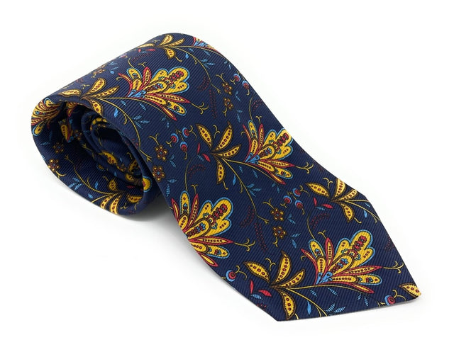 Jacquard Blue Floral Silk Tie - Wilmok