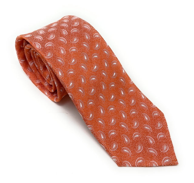 Jacquard Micro Paisley Orange Silk Tie - Wilmok