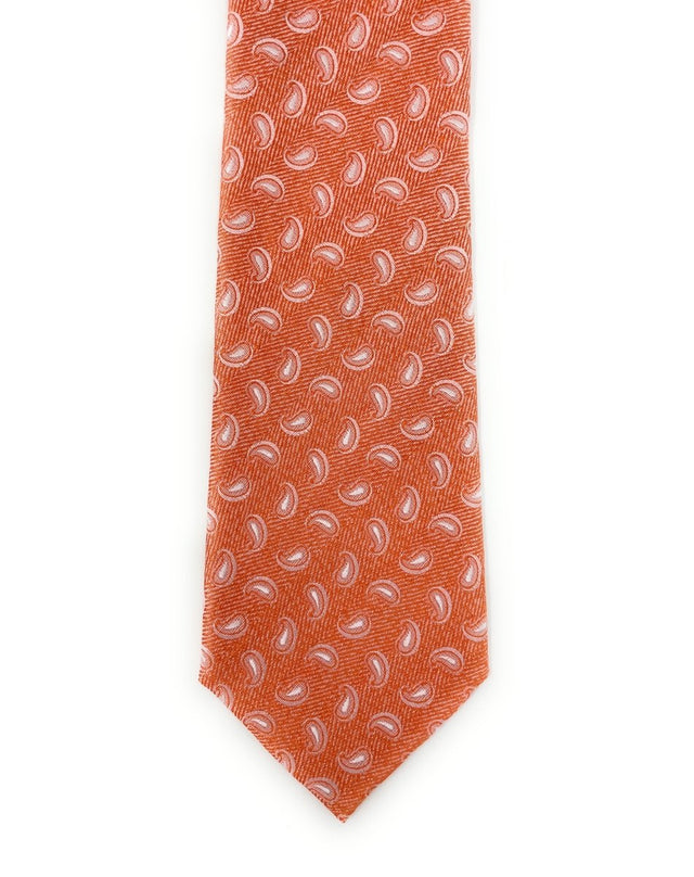 Jacquard Micro Paisley Orange Silk Tie - Wilmok