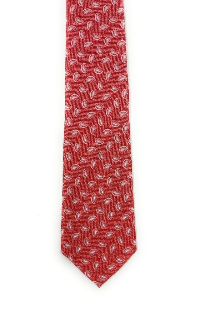 Jacquard Micro Paisley Red Silk Tie - Wilmok
