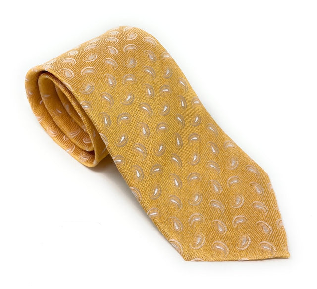 Jacquard Micro Paisley Yellow Silk Tie - Wilmok