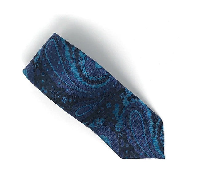 Jacquard Untipped Paisley Blue Silk Tie - Wilmok