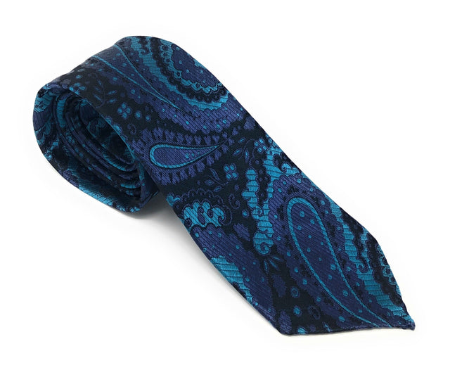 Jacquard Untipped Paisley Blue Silk Tie - Wilmok