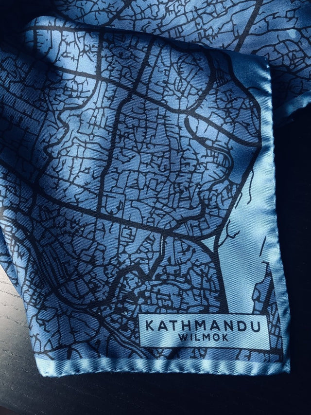 KATHMANDU Map Hand-Rolled Silk Pocket Square - Wilmok