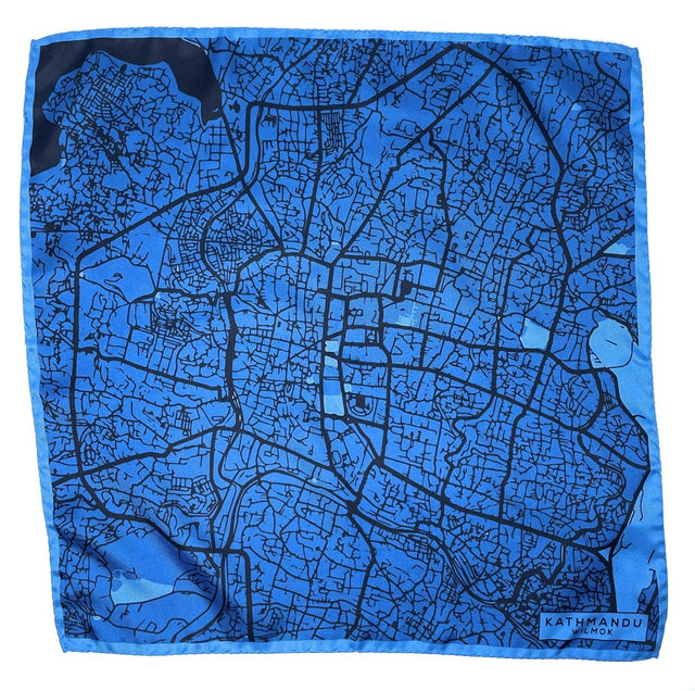 KATHMANDU Map Hand-Rolled Silk Pocket Square - Wilmok