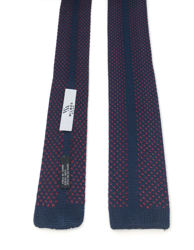 Knitted Handmade Italian Blue Red Silk Tie - Wilmok