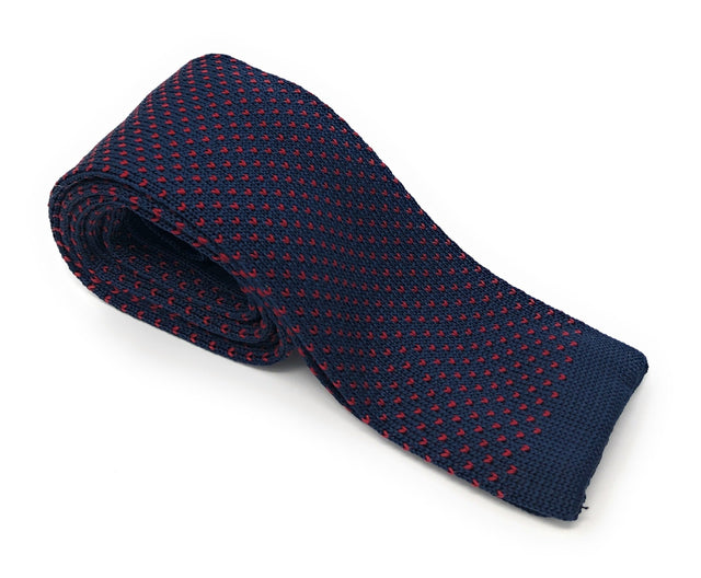 Knitted Handmade Italian Blue Red Silk Tie - Wilmok