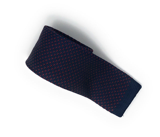 Knitted Handmade Italian Blue Red Silk Tie - Wilmok