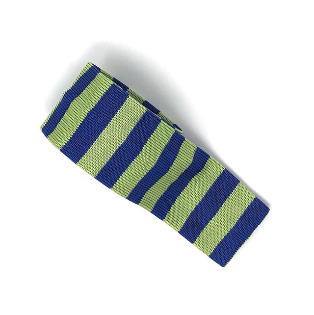 Knitted Handmade Italian Green-Blue Striped Tie - Wilmok