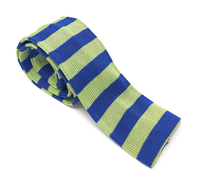 Knitted Handmade Italian Green-Blue Striped Tie - Wilmok