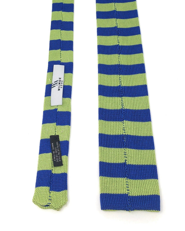 Knitted Handmade Italian Green-Blue Striped Tie - Wilmok