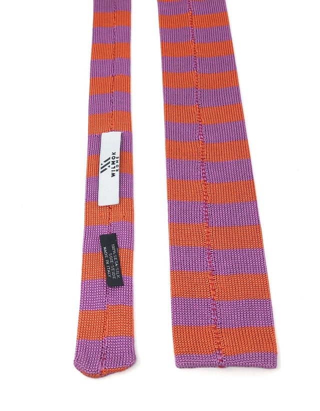 Knitted Handmade Italian Orange-Purple Striped Tie - Wilmok