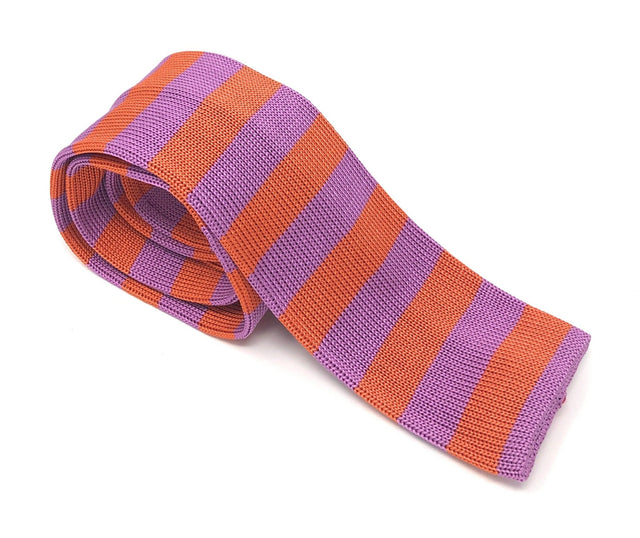 Knitted Handmade Italian Orange-Purple Striped Tie - Wilmok