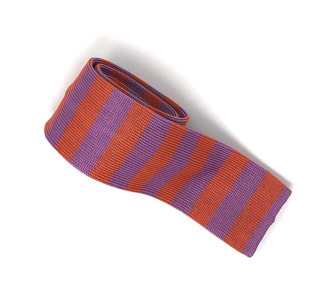 Knitted Handmade Italian Orange-Purple Striped Tie - Wilmok