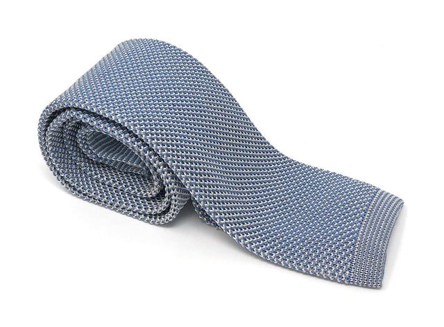 Knitted Handmade Italian Silk Blue Tie - Wilmok