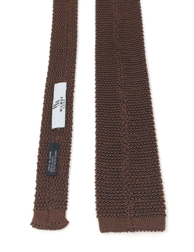 Knitted Handmade Italian Silk Brown Tie - Wilmok