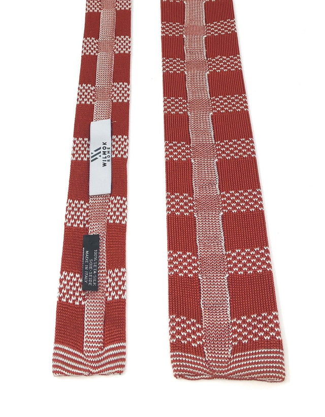 Knitted Handmade Italian Silk Red-White Striped Tie - Wilmok