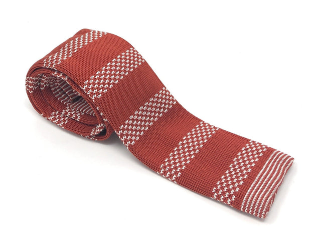 Knitted Handmade Italian Silk Red-White Striped Tie - Wilmok