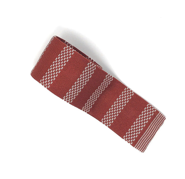 Knitted Handmade Italian Silk Red-White Striped Tie - Wilmok