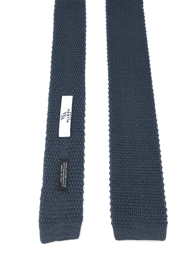 Knitted Handmade Italian Silk Steel Blue Tie - Wilmok