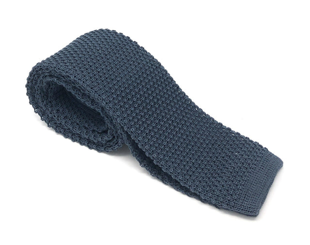 Knitted Handmade Italian Silk Steel Blue Tie - Wilmok
