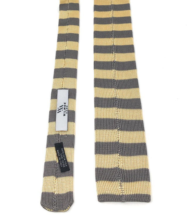 Knitted Handmade Italian Silk Yellow-Grey Striped Tie - Wilmok