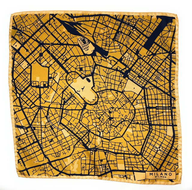 MILANO Map Hand-Rolled Silk Pocket Square - Wilmok