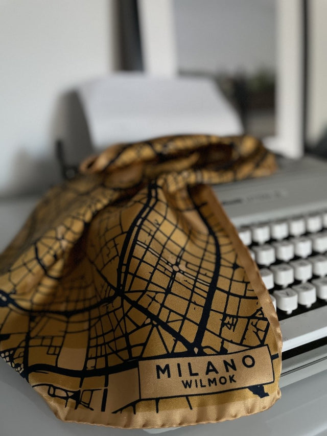 MILANO Map Hand-Rolled Silk Pocket Square - Wilmok