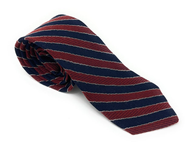 Navy Blue & Burgundy Striped Cashmere Blend Tie - Wilmok