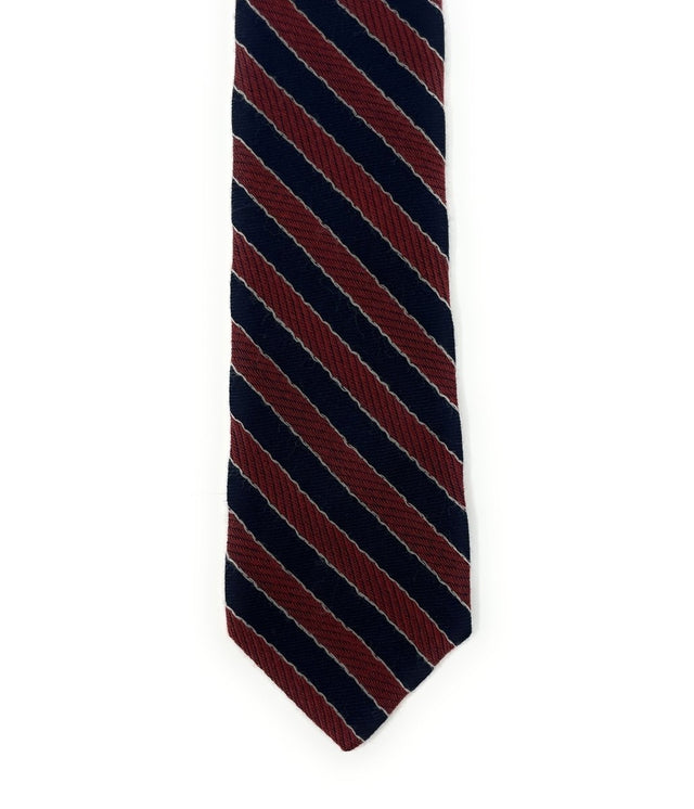 Navy Blue & Burgundy Striped Cashmere Blend Tie - Wilmok