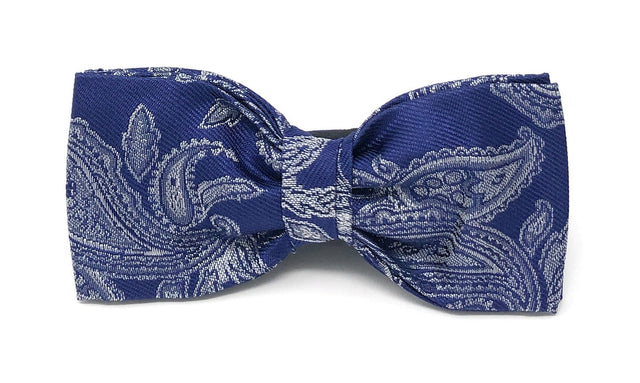 Navy Blue Luxury Paisley Silk Italian Jacquard Bow Tie - Wilmok