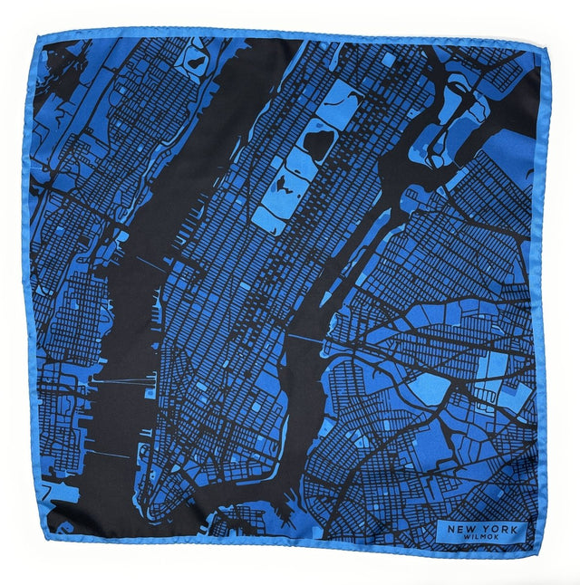 NEW YORK Map Hand-Rolled Silk Pocket Square - Wilmok