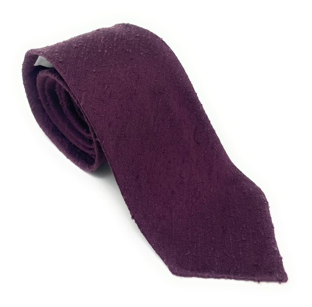 Plain Shantung Silk Tie - Plum Burgundy - Wilmok