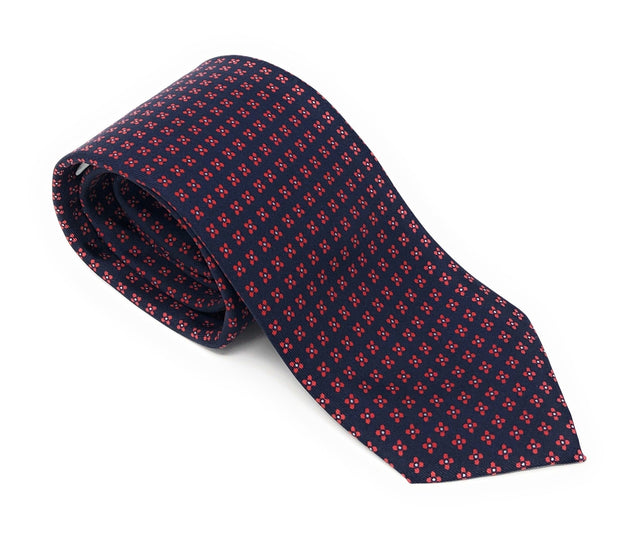 Printed Floral Blue Red Silk Tie - Wilmok