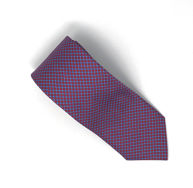 Printed Micro Pattern Red Blue Silk Tie - Wilmok