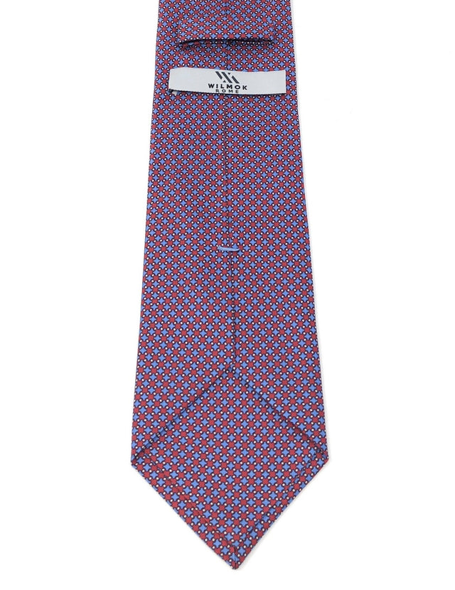 Printed Micro Pattern Red Blue Silk Tie - Wilmok
