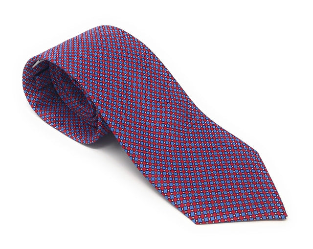 Printed Micro Pattern Red Blue Silk Tie - Wilmok