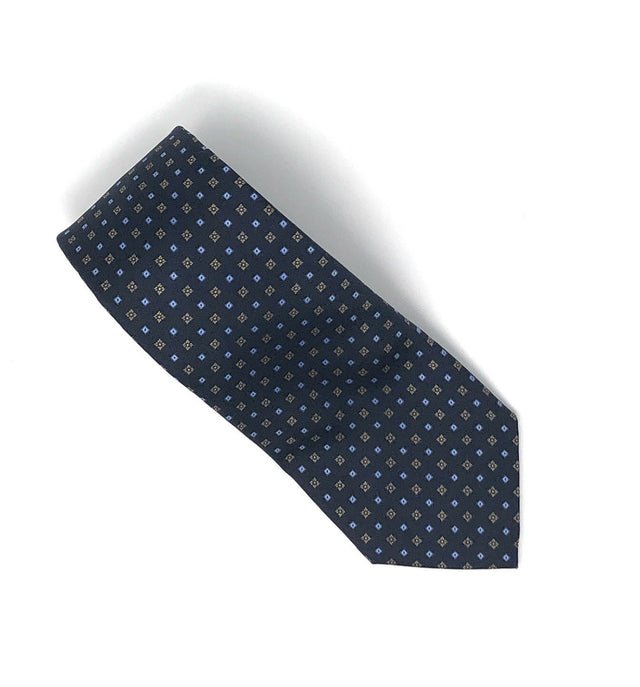 Printed Tile Pattern Navy Blue Silk Tie - Wilmok
