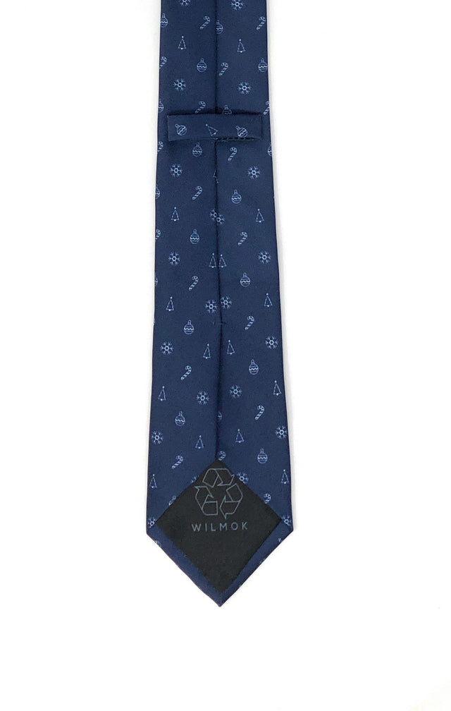 Recycled Plastic Italian Printed Christmas Mix Blue Tie - Wilmok