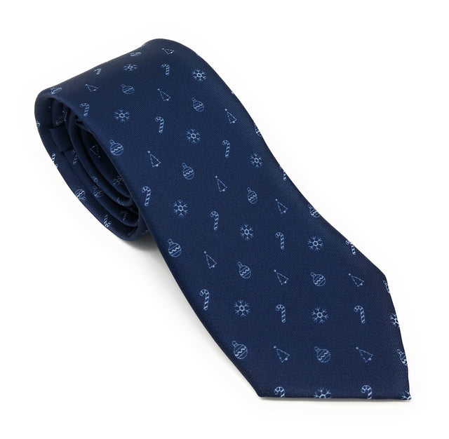 Recycled Plastic Italian Printed Christmas Mix Blue Tie - Wilmok