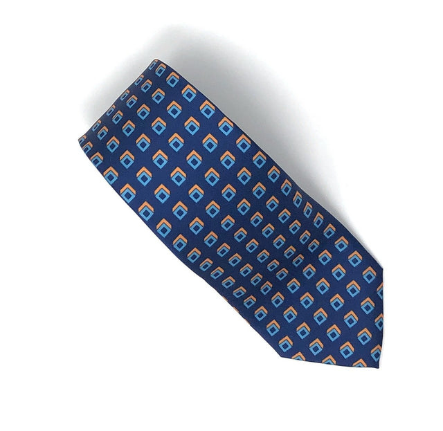 Recycled Plastic Italian Printed Cube Vintage Blue Tie - Wilmok