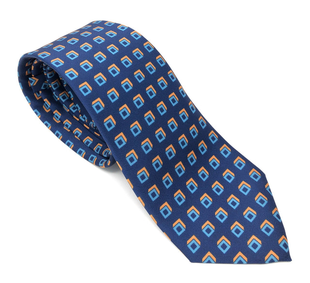 Recycled Plastic Italian Printed Cube Vintage Blue Tie - Wilmok