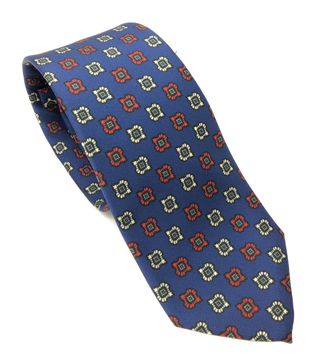 Recycled Plastic Italian Printed Diamond Floral Blue Tie - Wilmok