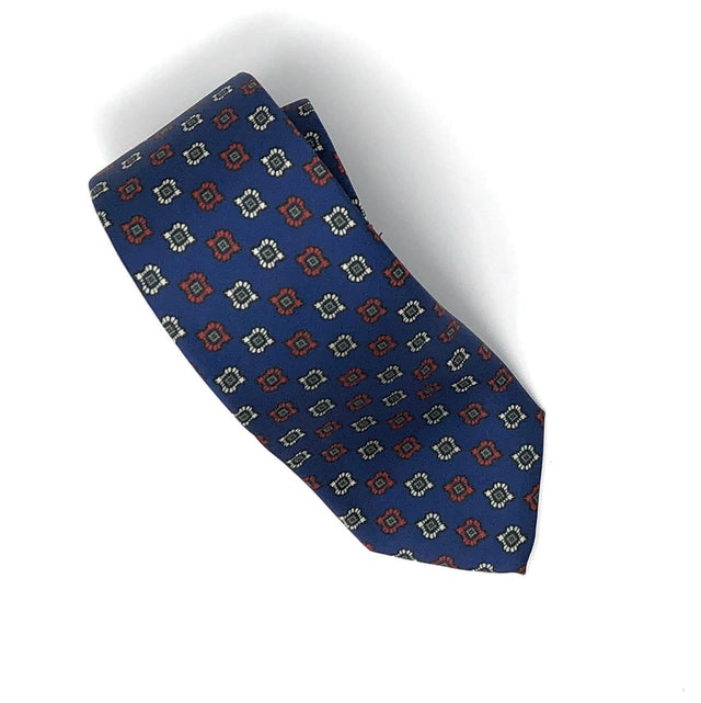 Recycled Plastic Italian Printed Diamond Floral Blue Tie - Wilmok