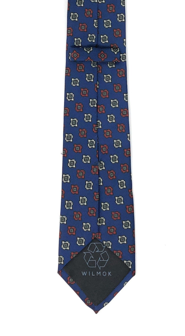 Recycled Plastic Italian Printed Diamond Floral Blue Tie - Wilmok