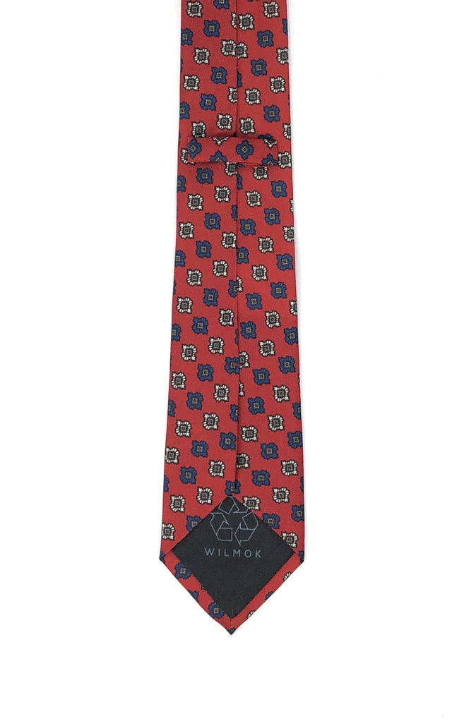 Recycled Plastic Italian Printed Diamond Floral Vintage Red Tie - Wilmok